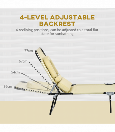 Outsunny Folding Sun Lounger Set of 2 Reclining Chair with Reading Hole Beige