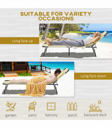 Outsunny Folding Sun Lounger Set of 2 Reclining Chair with Reading Hole Beige