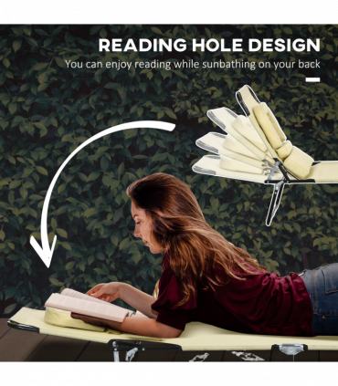 Outsunny Folding Sun Lounger Set of 2 Reclining Chair with Reading Hole Beige