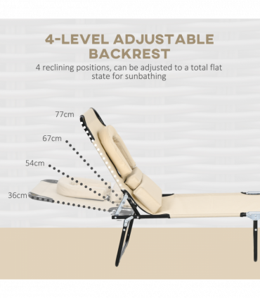 Outsunny Folding Sun Lounger Set of 2 Reclining Chair with Reading Hole Sand