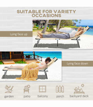 Outsunny Folding Sun Lounger Set of 2 Reclining Chair with Reading Hole Sand