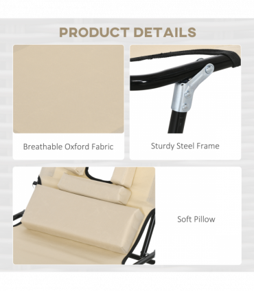 Outsunny Folding Sun Lounger Set of 2 Reclining Chair with Reading Hole Sand