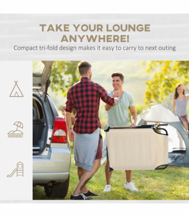 Outsunny Folding Sun Lounger Set of 2 Reclining Chair with Reading Hole Sand