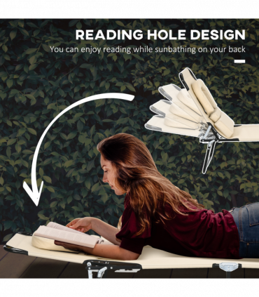 Outsunny Folding Sun Lounger Set of 2 Reclining Chair with Reading Hole Sand