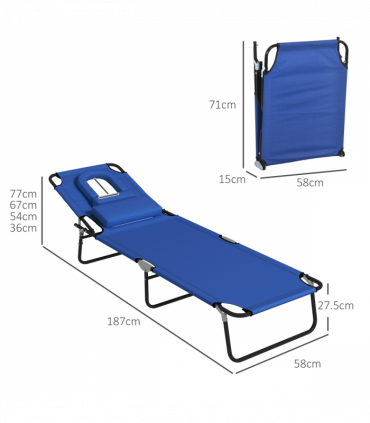 Outsunny Folding Sun Lounger Set of 2 Reclining Chair with Reading Hole Blue