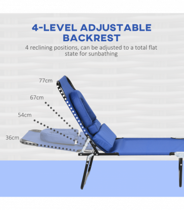 Outsunny Folding Sun Lounger Set of 2 Reclining Chair with Reading Hole Blue