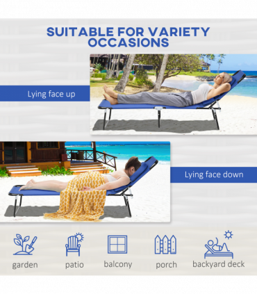 Outsunny Folding Sun Lounger Set of 2 Reclining Chair with Reading Hole Blue