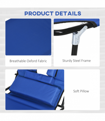 Outsunny Folding Sun Lounger Set of 2 Reclining Chair with Reading Hole Blue