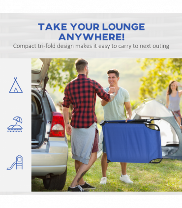 Outsunny Folding Sun Lounger Set of 2 Reclining Chair with Reading Hole Blue