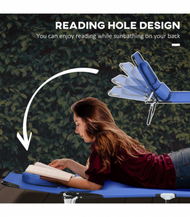 Outsunny Folding Sun Lounger Set of 2 Reclining Chair with Reading Hole Blue