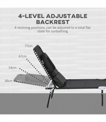 Outsunny Folding Sun Lounger Set of 2 Reclining Chair with Reading Hole Black