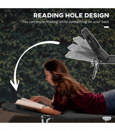 Outsunny Folding Sun Lounger Set of 2 Reclining Chair with Reading Hole Black