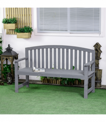 Outsunny 2 Person Garden Bench Wooden Outdoor Furniture with Armrest Grey