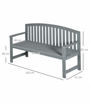 Outsunny 2 Person Garden Bench Wooden Outdoor Furniture with Armrest Grey