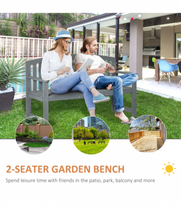 Outsunny 2 Person Garden Bench Wooden Outdoor Furniture with Armrest Grey