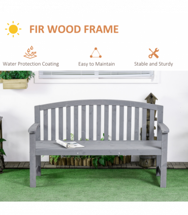 Outsunny 2 Person Garden Bench Wooden Outdoor Furniture with Armrest Grey
