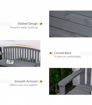 Outsunny 2 Person Garden Bench Wooden Outdoor Furniture with Armrest Grey