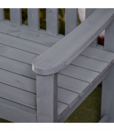 Outsunny 2 Person Garden Bench Wooden Outdoor Furniture with Armrest Grey