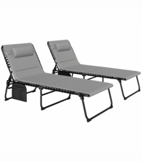 Outsunny Folding Sun Loungers Set of 2, Reclining Sun Bed, Light Grey