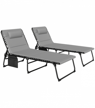 Outsunny Folding Sun Loungers Set of 2, Reclining Sun Bed, Light Grey
