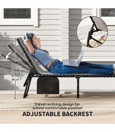 Outsunny Folding Sun Loungers Set of 2, Reclining Sun Bed, Light Grey