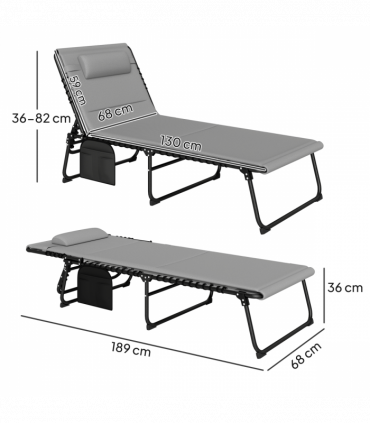 Outsunny Folding Sun Loungers Set of 2, Reclining Sun Bed, Light Grey