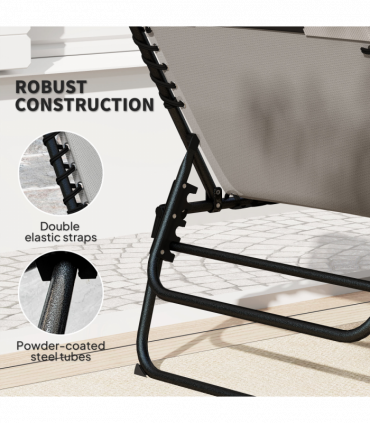 Outsunny Folding Sun Loungers Set of 2, Reclining Sun Bed, Light Grey