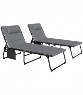 Outsunny Folding Sun Loungers Set of 2, Reclining Sun Bed, Charcoal Grey