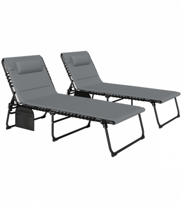 Outsunny Folding Sun Loungers Set of 2, Reclining Sun Bed, Charcoal Grey