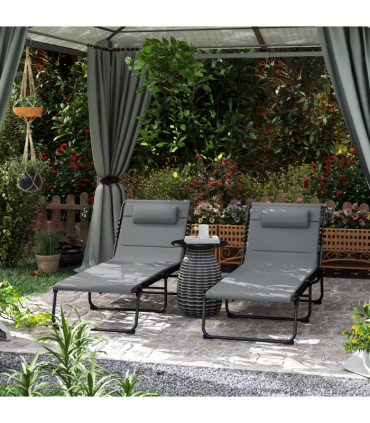 Outsunny Folding Sun Loungers Set of 2, Reclining Sun Bed, Charcoal Grey