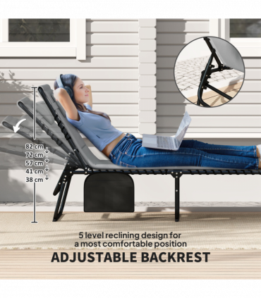 Outsunny Folding Sun Loungers Set of 2, Reclining Sun Bed, Charcoal Grey