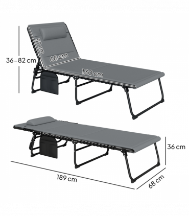 Outsunny Folding Sun Loungers Set of 2, Reclining Sun Bed, Charcoal Grey