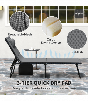 Outsunny Folding Sun Loungers Set of 2, Reclining Sun Bed, Charcoal Grey