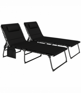 Outsunny Folding Sun Loungers Set of 2, Reclining Sun Bed, Black