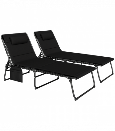 Outsunny Folding Sun Loungers Set of 2, Reclining Sun Bed, Black