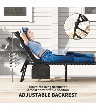 Outsunny Folding Sun Loungers Set of 2, Reclining Sun Bed, Black