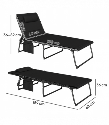 Outsunny Folding Sun Loungers Set of 2, Reclining Sun Bed, Black