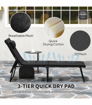 Outsunny Folding Sun Loungers Set of 2, Reclining Sun Bed, Black