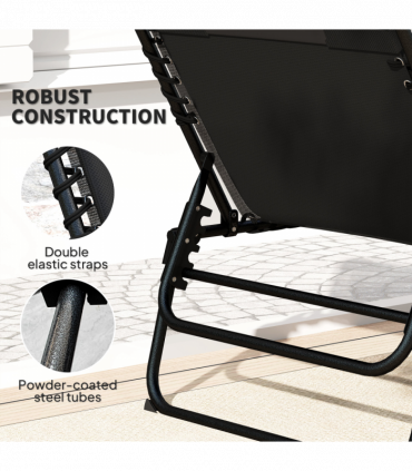 Outsunny Folding Sun Loungers Set of 2, Reclining Sun Bed, Black