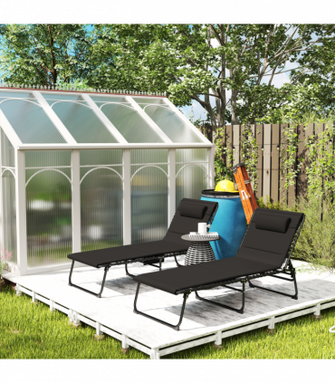 Outsunny Folding Sun Loungers Set of 2, Reclining Sun Bed, Black