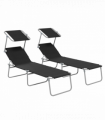 Outsunny Folding Sun Lounger Set of 2 w/ Sunshade Adjustable Backrest Black