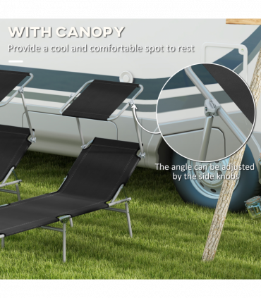 Outsunny Folding Sun Lounger Set of 2 w/ Sunshade Adjustable Backrest Black