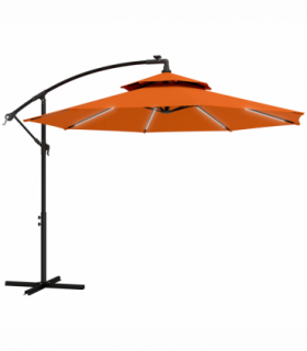 Outsunny 3(m) Cantilever Parasol Hanging Banana Umbrella w/ lights, Orange