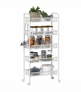 HOMCOM 5 Tier Utility Rolling Cart with Removable Mesh Baskets, White