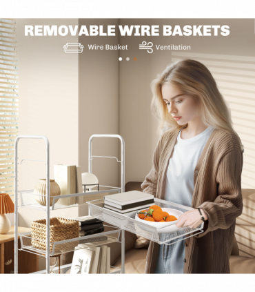 HOMCOM 5 Tier Utility Rolling Cart with Removable Mesh Baskets, White