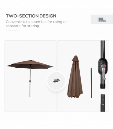 3(m) Patio Umbrella Outdoor Sunshade Canopy w/ Tilt & Crank Coffee