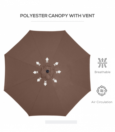 3(m) Patio Umbrella Outdoor Sunshade Canopy w/ Tilt & Crank Coffee