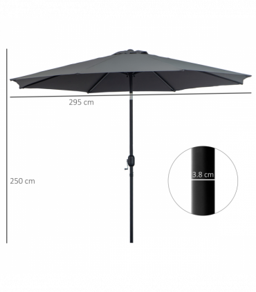 3(m) Patio Umbrella Outdoor Sunshade Canopy w/ Tilt & Crank Dark Grey