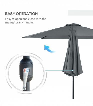 3(m) Patio Umbrella Outdoor Sunshade Canopy w/ Tilt & Crank Dark Grey