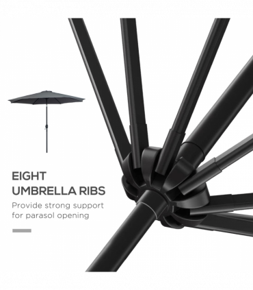 3(m) Patio Umbrella Outdoor Sunshade Canopy w/ Tilt & Crank Dark Grey